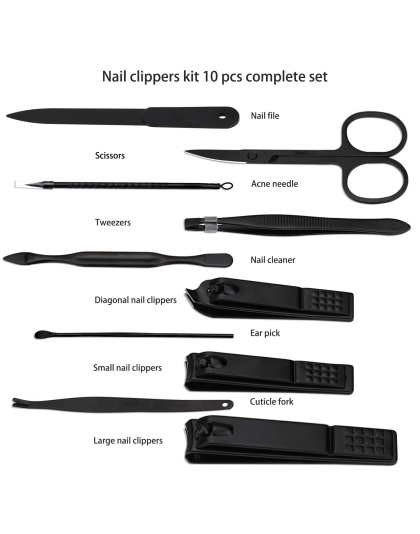 Manicure Set Nail Clippers Kit Professional Stainless Steel Nail Care Tools with Leather Travel Case 10 in 1 Black/Red