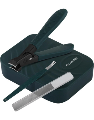 Nail Clippers for Thick Nails with Catcher, Wide Jaw Fingernail and Toenail Cutter for Seniors with Crystal Nail File Cuticle Fork and Storage Case (Dark Green)