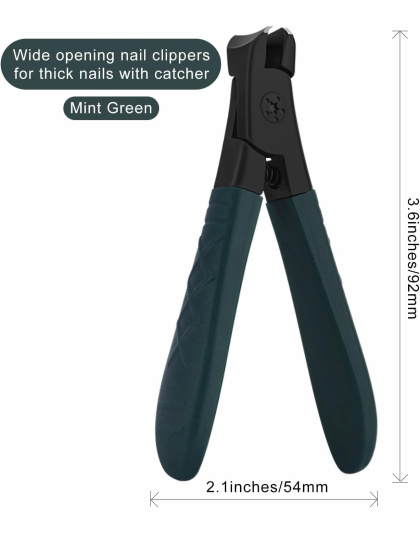 Nail Clippers for Thick Nails with Catcher, Wide Jaw Fingernail and Toenail Cutter for Seniors with Crystal Nail File Cuticle Fork and Storage Case (Dark Green)