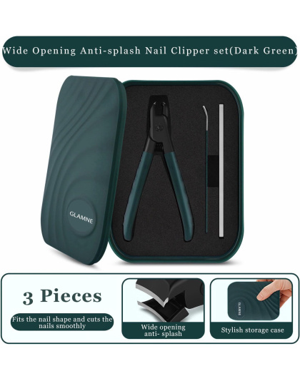 Nail Clippers for Thick Nails with Catcher, Wide Jaw Fingernail and Toenail Cutter for Seniors with Crystal Nail File Cuticle Fork and Storage Case (Dark Green)