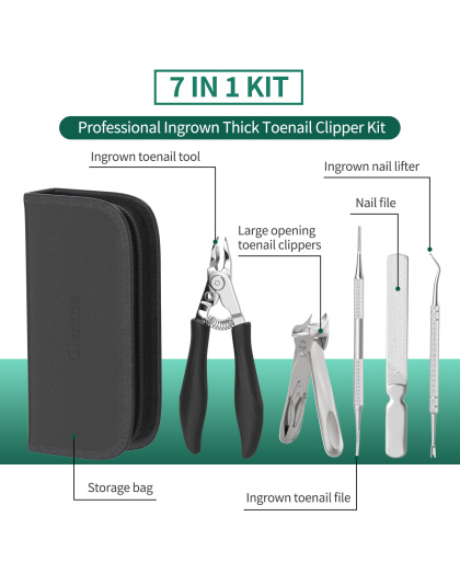 5-in-1 Toenail Clippers for Seniors with Thick &amp; Ingrown Nails – Professional Pedicure Kit with Long Handle Nail Cutter, Slanted Curved Blade, Nail File &amp; Lifter – Gift Set with Leather Case