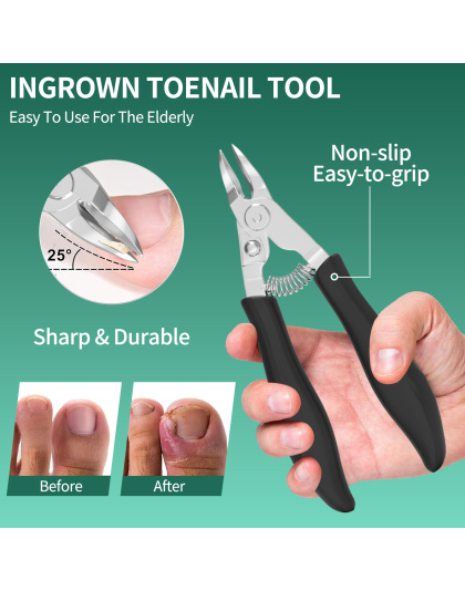 5-in-1 Toenail Clippers for Seniors with Thick &amp; Ingrown Nails – Professional Pedicure Kit with Long Handle Nail Cutter, Slanted Curved Blade, Nail File &amp; Lifter – Gift Set with Leather Case